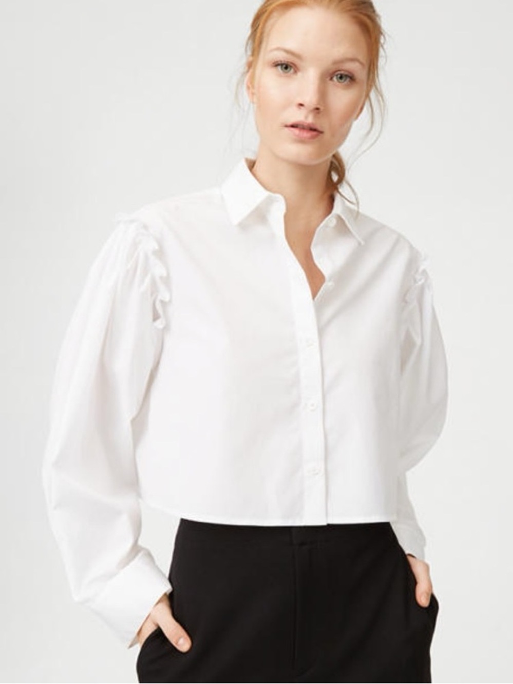 Club Monaco White Cropped Button-Down Shirt